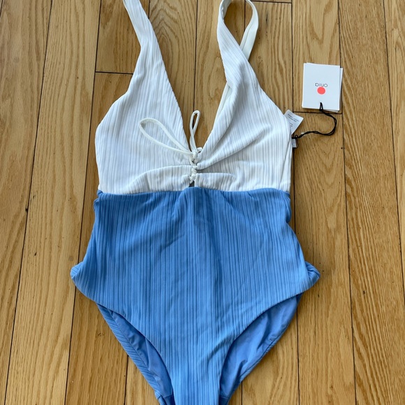 NWT Onia Blue Marine One Piece Swimsuit Blue White Size S - Picture 4 of 6